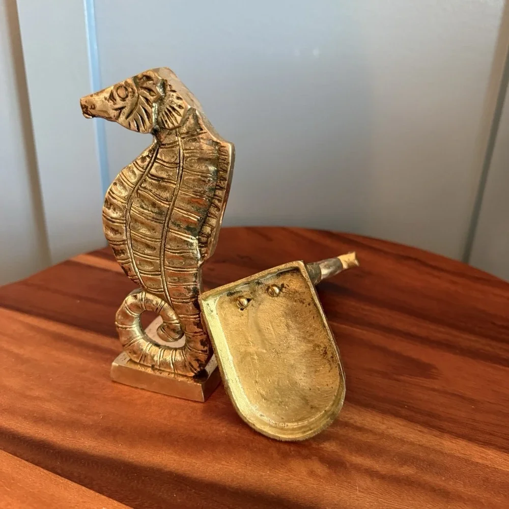 Vintage Brass Seahorse Bookends Pair Coastal Nautical Decor 7in